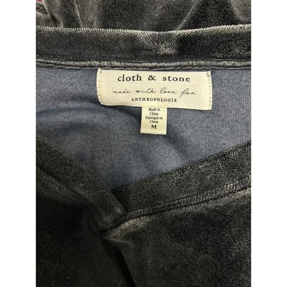 Cloth & Stone Anthropologie Gray Velvet v neck shirt - Picture 2 of 3